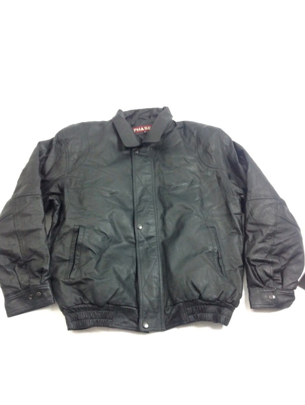 Phase 2  Men's Black 100% Leather Bomber Jacket M Longsleeve New Winter Moto New